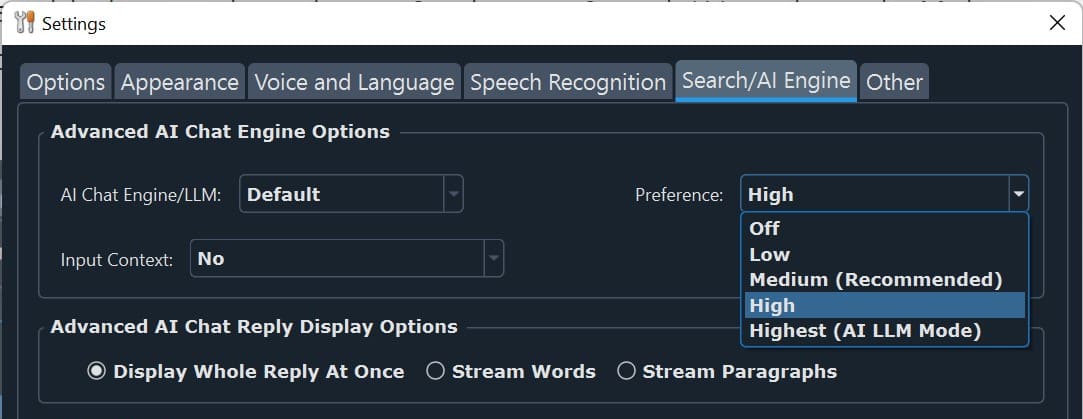 Advanced AI Chat preferences